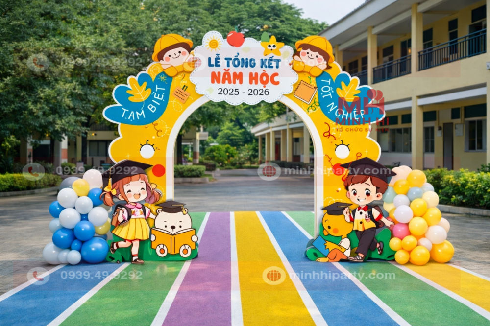 Mẫu trang trí bong bóng cổng chào lễ tổng kết năm học 2025-2026