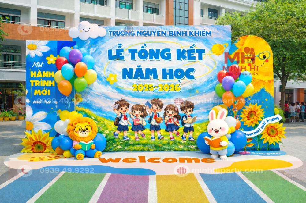 Mẫu trang trí lễ tổng kết nhận diện màu thương hiệu