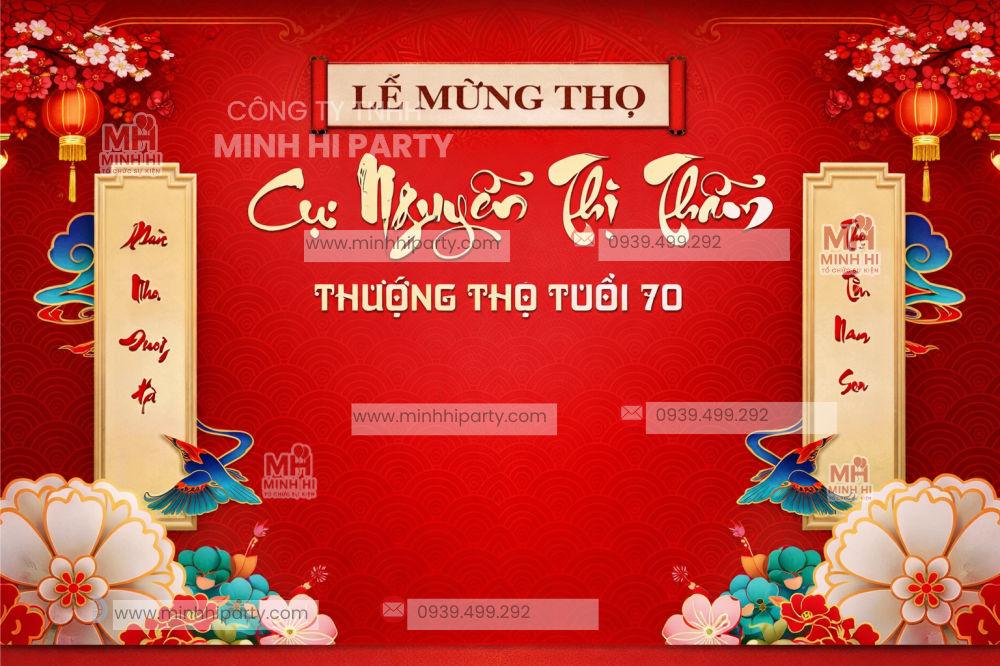 Phông nền trang trí lễ mừng thọ - Trang trí lễ thượng thọ 70 tuổi