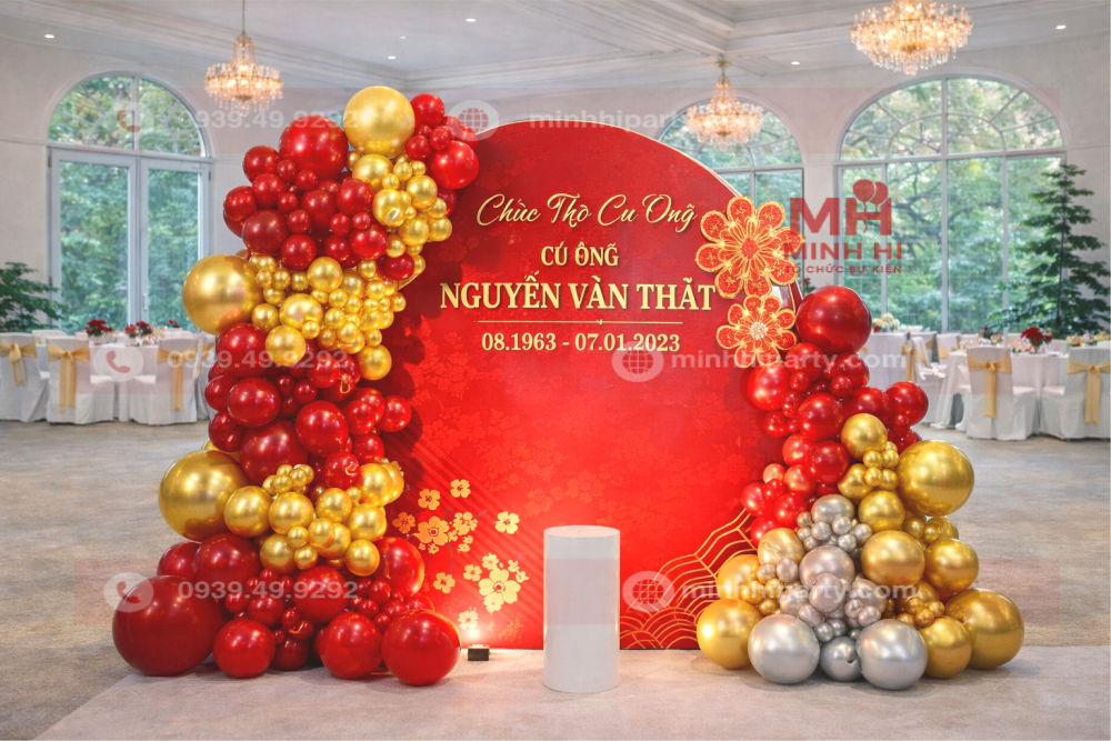 Trang trí backdrop mừng thọ tối giản tập trung dung chính