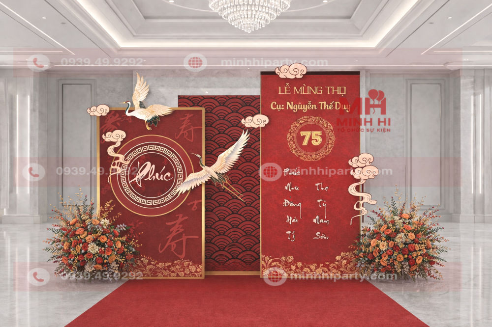 Trang trí lễ mừng thọ cho cụ Nguyễn Thế Duy với hoa tươi