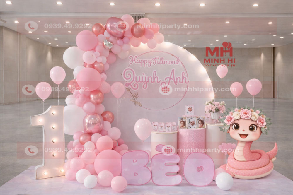 Mẫu decor thôi nôi cho bé gái Quỳnh Anh tuổi Rắn với concept Hàn Quốc nhẹ nhàng