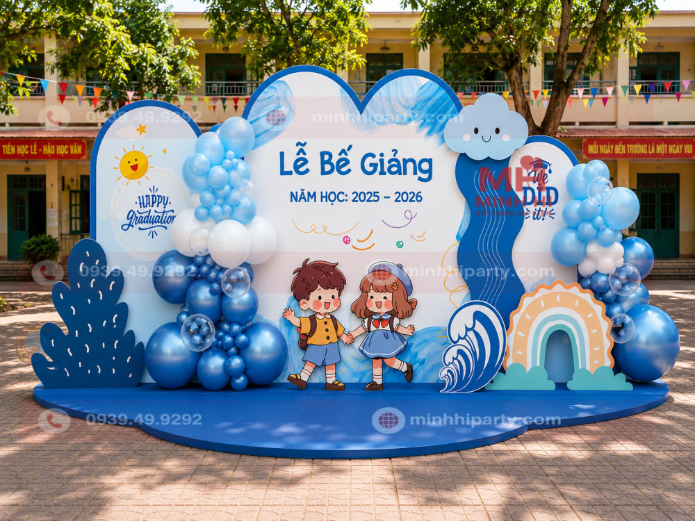 Trang trí backdrop lễ bế giảng cho trường học với thiết kế hiện đại và ý tưởng mới nhất hiện nay