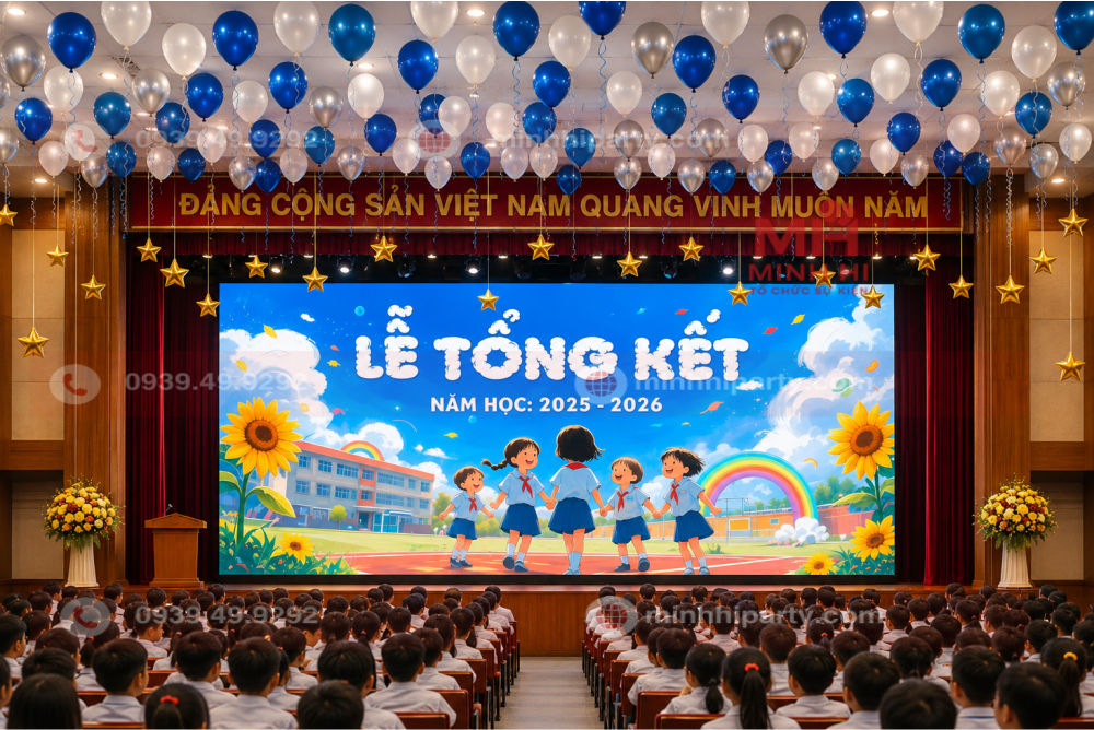 Trang trí bong bóng bay thả trần cho trường học