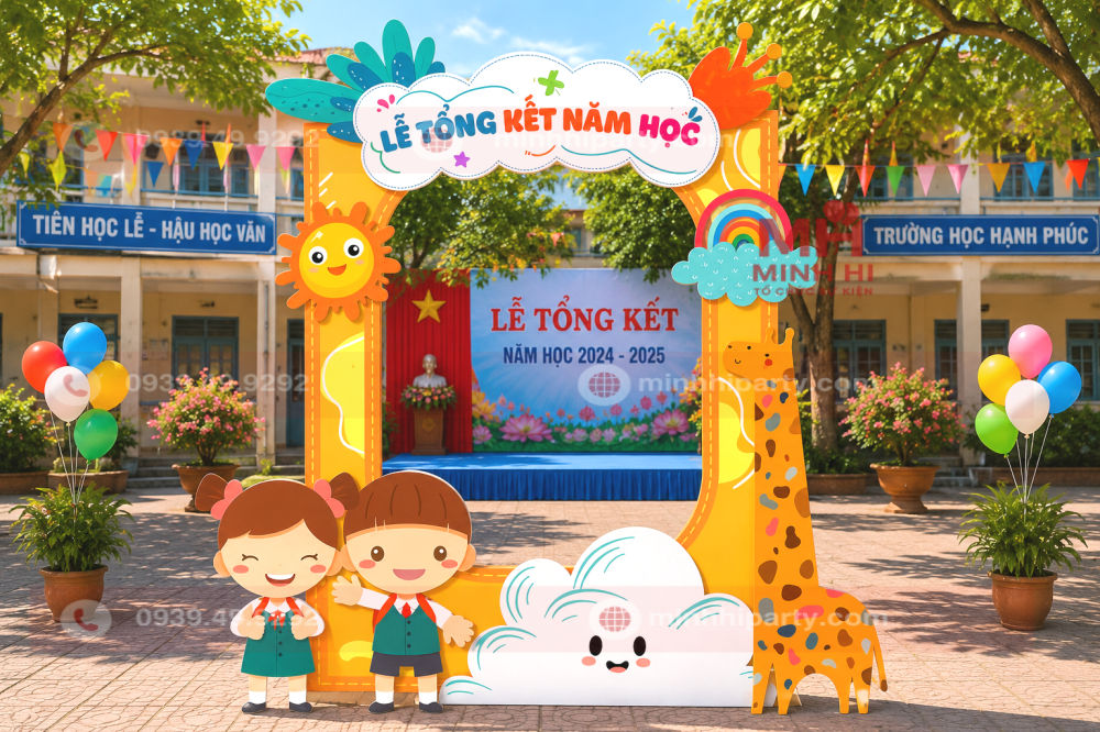 Mẫu trang trí photobooth cho trường học với thiết kế sinh động cho ngày tổng kết