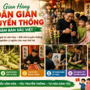 Gian hang nghe nhan dan gian truyen thong Gian hàng nghệ nhân dân gian, xếp lá dừa, nghệ nhân tò he,..