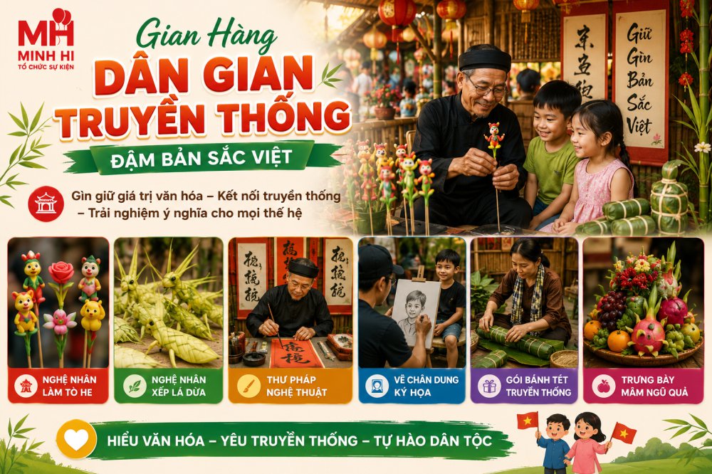 Gian hang nghe nhan dan gian truyen thong Gian hàng nghệ nhân dân gian, xếp lá dừa, nghệ nhân tò he,..