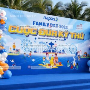 Trang trí background familyday chủ đề cuộc đua kỳ thú