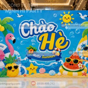 Mẫu Trang Trí Backdrop Chào Hè Chủ Đề Biển Xanh Tropical