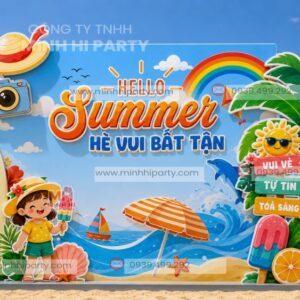Trang Trí Sân Khấu Chào Hè Kết Hợp Bóng Bay Organic Cao Cấp