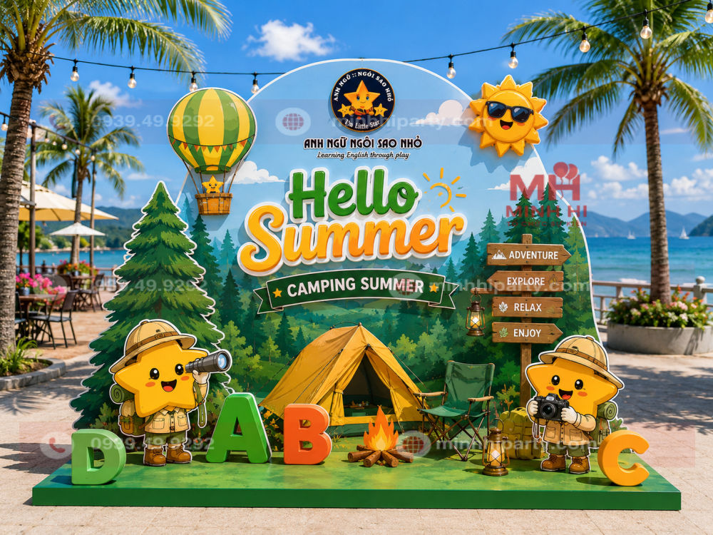 thiet ke backdrop hello summer chu de camping summer Thiết kế backdrop Hello Summer chủ đề Camping Summer