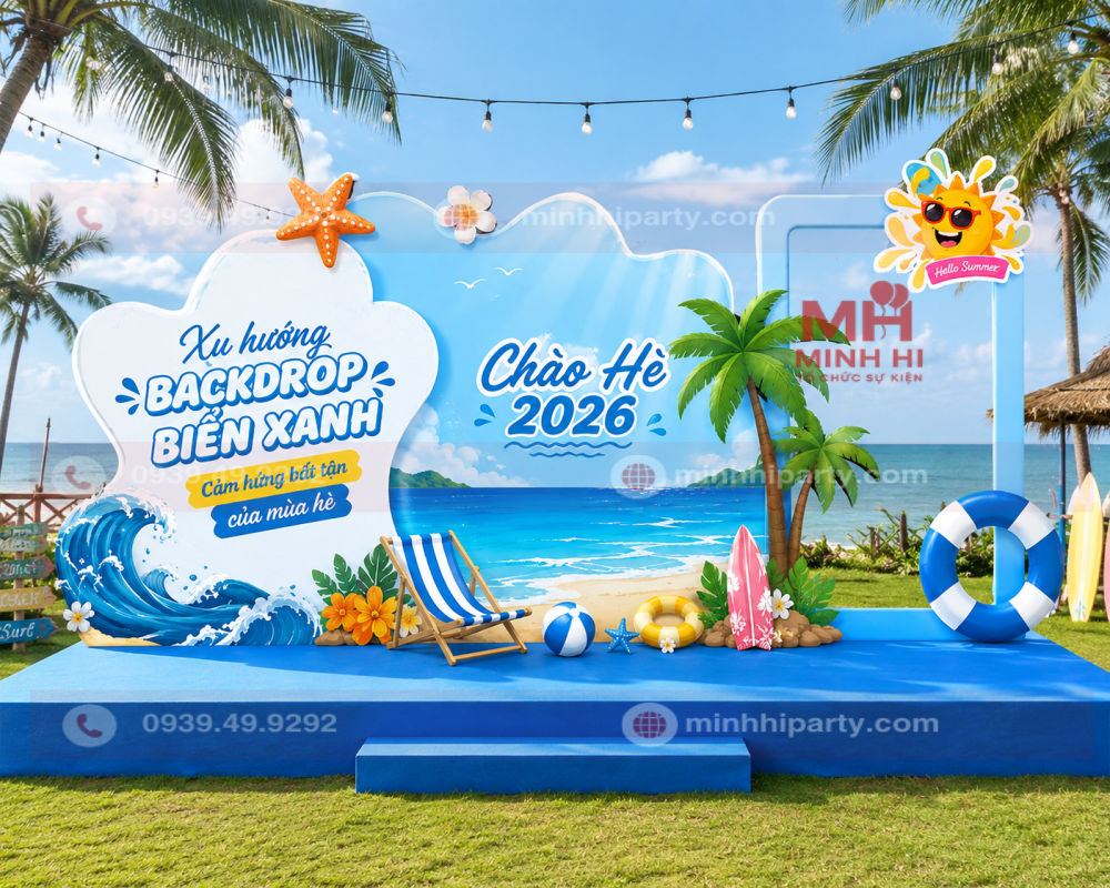 Trang trí backdrop chào hè chủ đề sóng biển