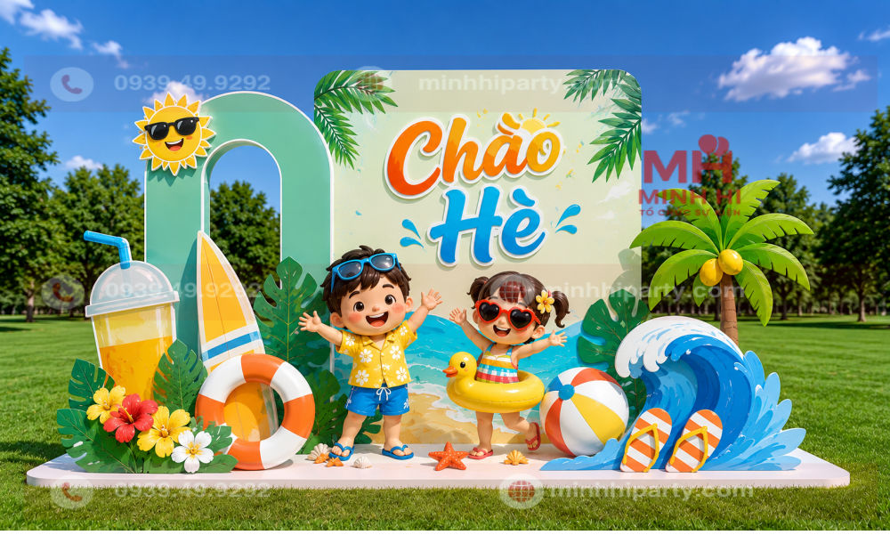Trang trí backdrop cho check-in Hello Summer chuyên nghiệp