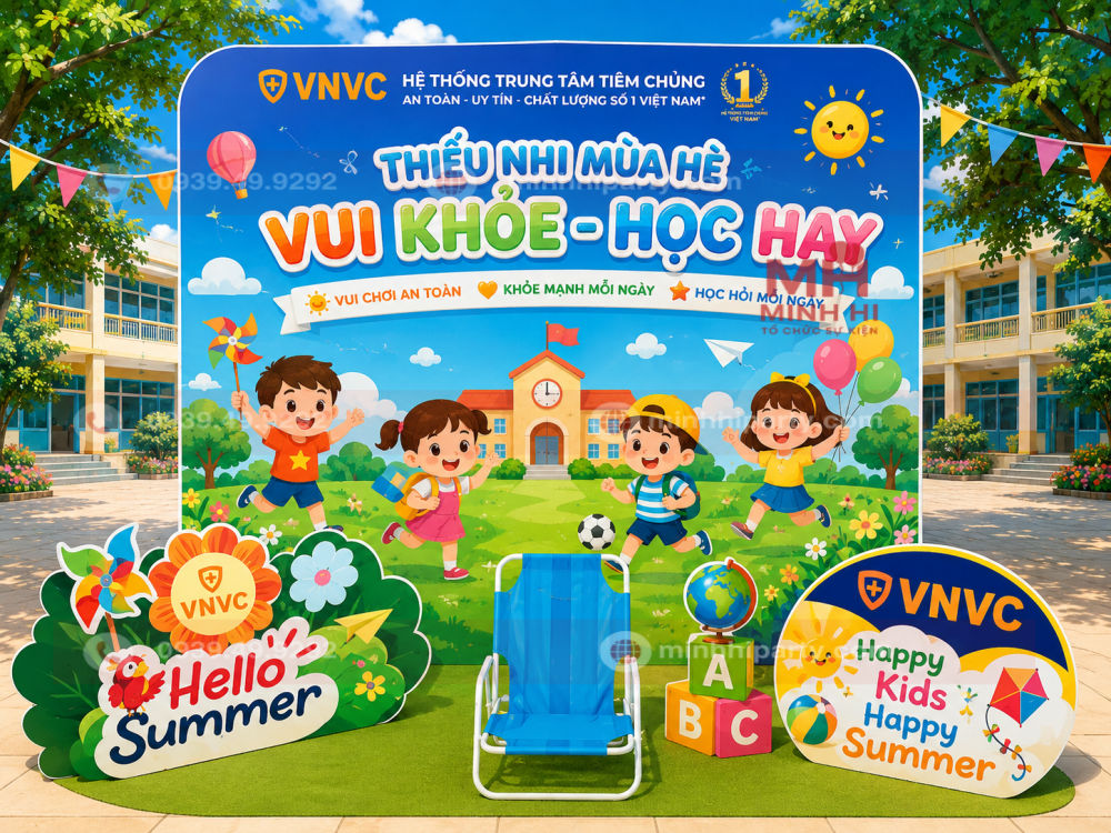 Trang trí backdrop Hello Summer chủ đề thiếu nhi