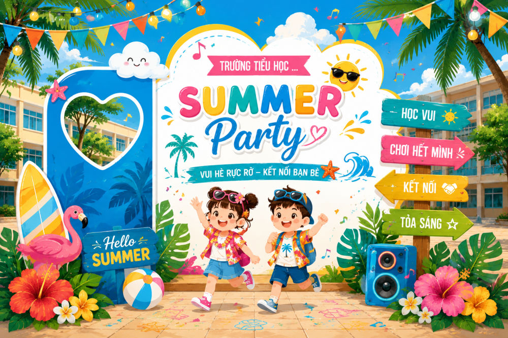 trang tri backdrop mua he chu de summer party Trang trí backdrop mùa hè chủ đề Summer Party