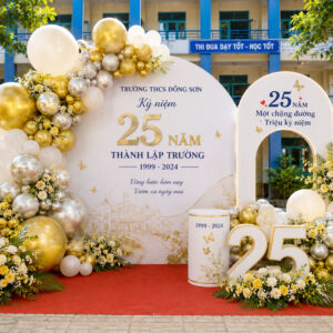trang tri le ki niem 25 nam thanh lap truong hoc ket hop hoa tuoi Trang trí kỉ niệm 25 năm ngày thành lập trường kết hợp hoa tươi