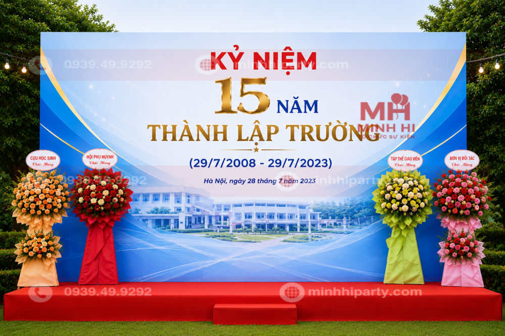 Trang trí sân khấu biễu diễn cho kỉ niệm 15 năm ngày thành lập trường học