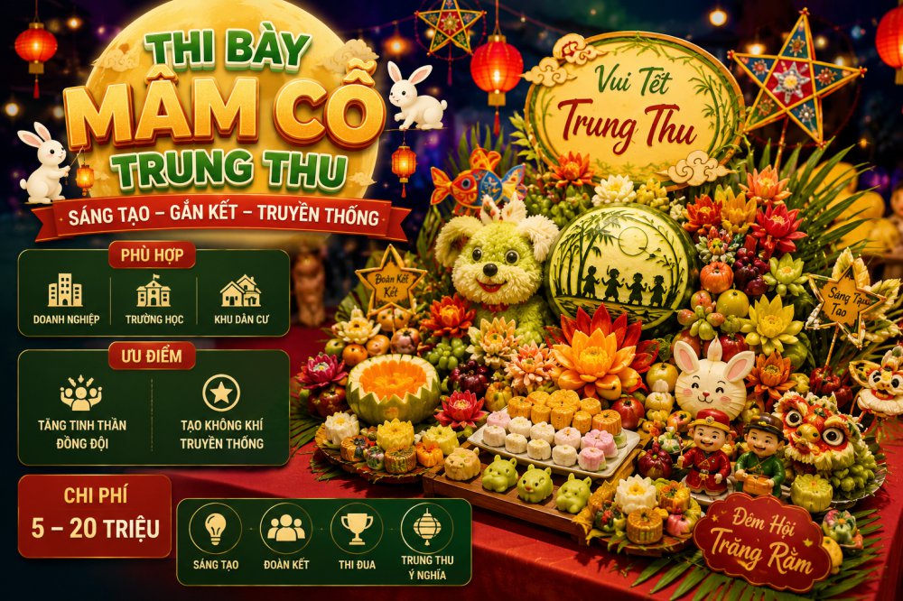 Trang tri thi bay mam co trung thu Tổ chức thi bày trang trí mâm cổ trung thu