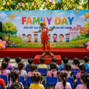 Chú hề hoạt náo sân khấu cho sự kiện Family Day cho không gian ngoài trời