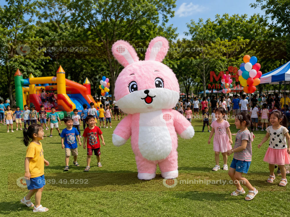 mascot tho hong cho su kien family day Mascot thỏ hồng cho sự kiện Family Day