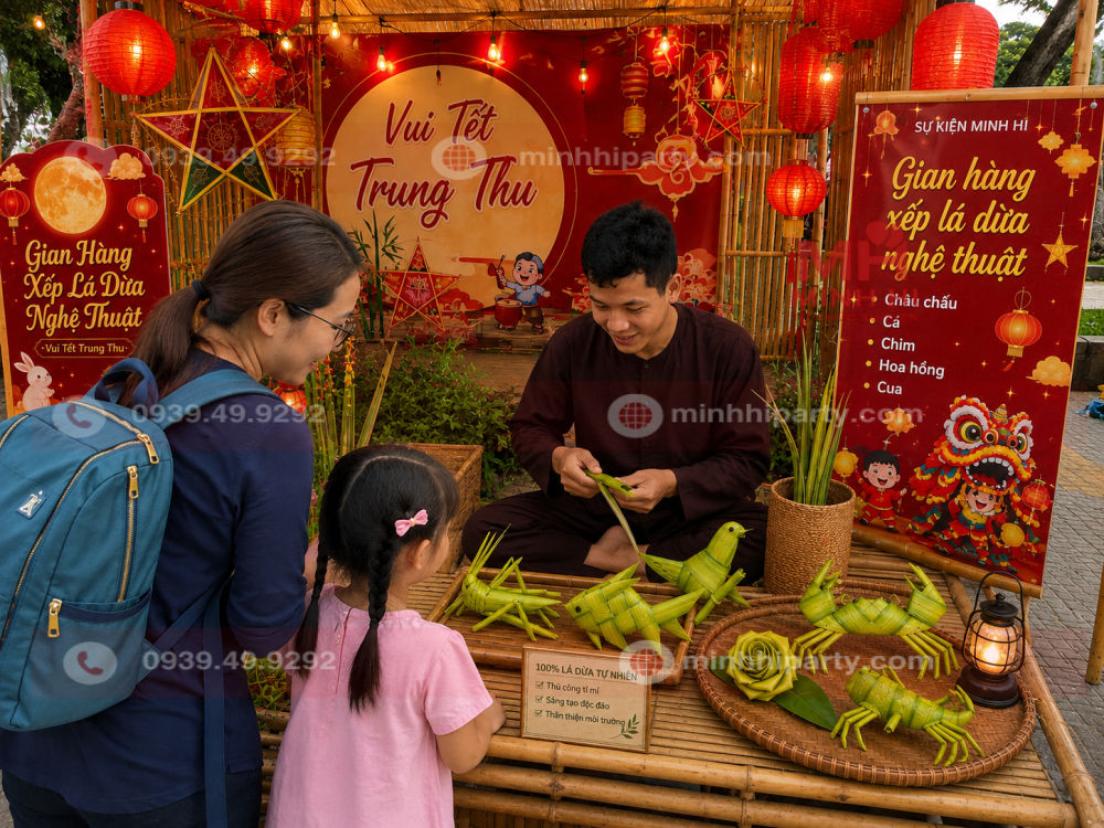 nghe nhan xep la dua cho khach hang tai su kien trung thu Dịch vụ nghệ nhân xếp lá dừa Trung Thu với hình ảnh nghệ nhân xếp lá dừa cho khách hàng tại sự kiện trung thu