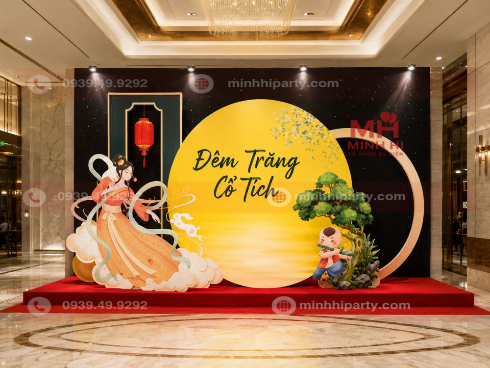 Trang trí trung thu doanh nghiệp setup ánh sáng cho khu checkin