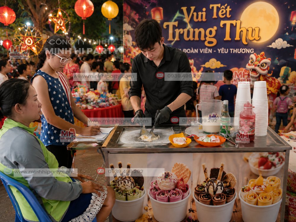 Cho thuê máy làm kem cuộn Thái Lan tại sự kiện trung thu