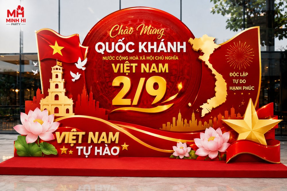 TRANG TRI BACKDROP 29 KHONG GIAN CHECK IN AN TUONG Trang trí backdrop 2/9 không gian check-in ấn tượng