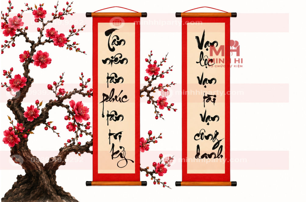 Câu đối tết 2027 với hoa đào