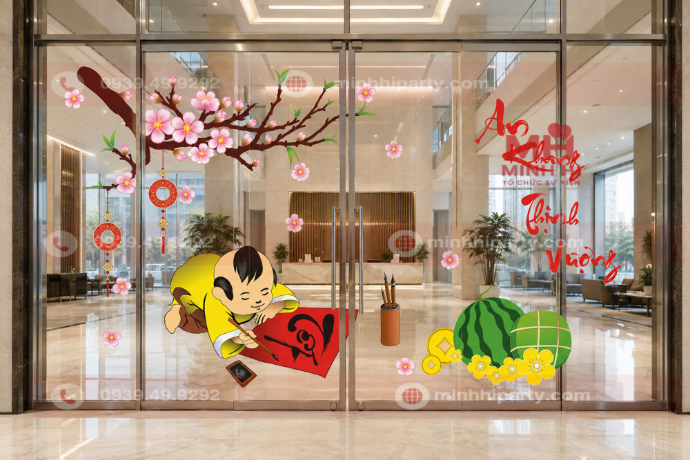 decal tranh dan kinh trang tri tet 2027 Decal tranh dán kính trang trí tết Đinh Mùi với hoạ tiết cổ điển