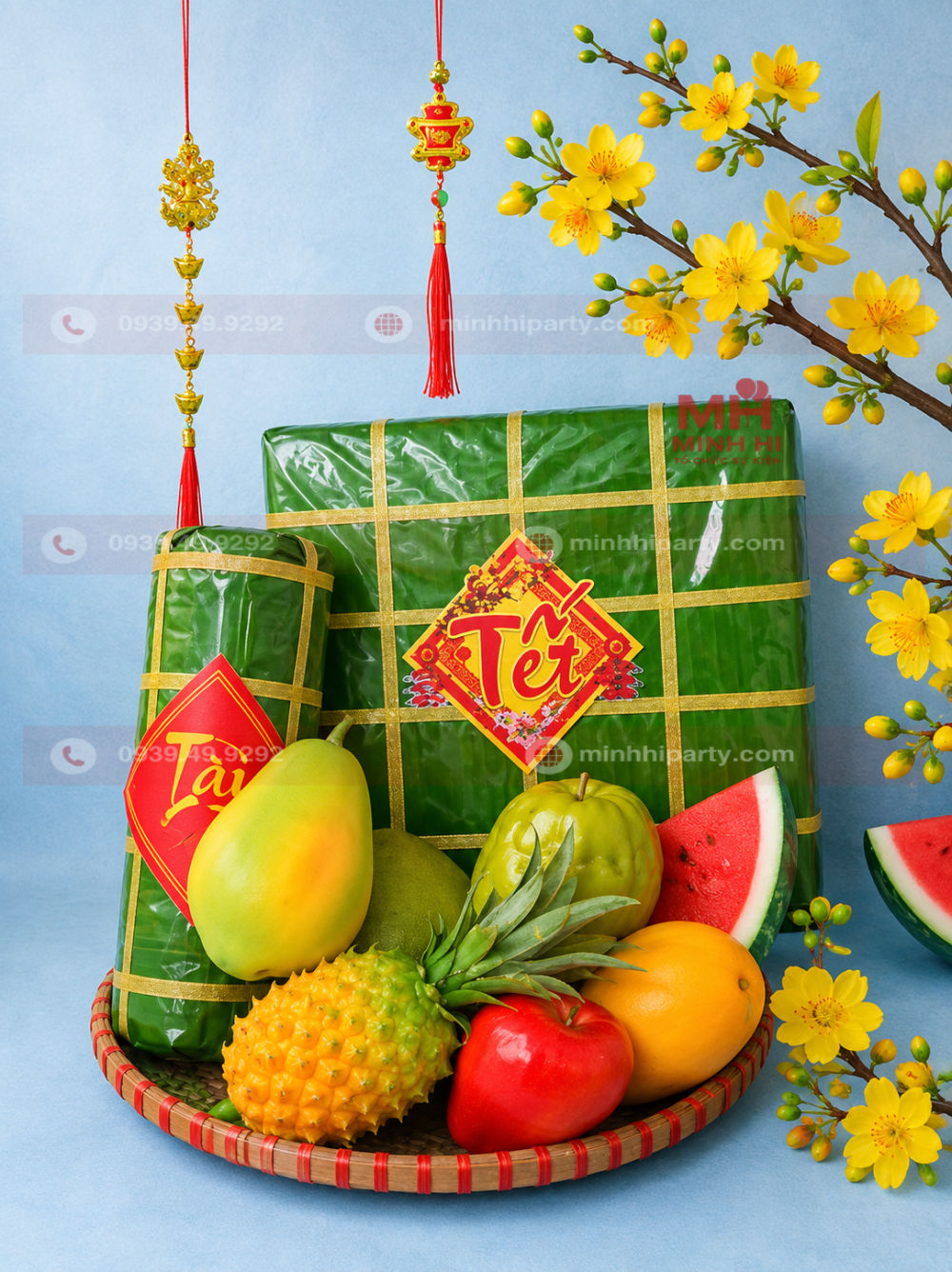mo hinh mam ngu qua banh chung banh tet trang tri tet 2027 Mô hình mâm ngũ quả bánh chưng bánh tét trang trí tết 2027