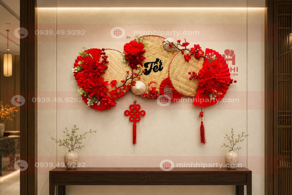 quat giay met tre trang tri tet 2027 Quạt giấy mẹt tre trang trí ngày tết 2027
