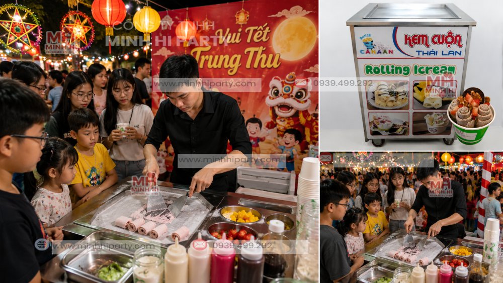 Thuê máy làm kem cuộn Thái Lan và nhân sự làm kem chuyên nghiệp tại sự kiện