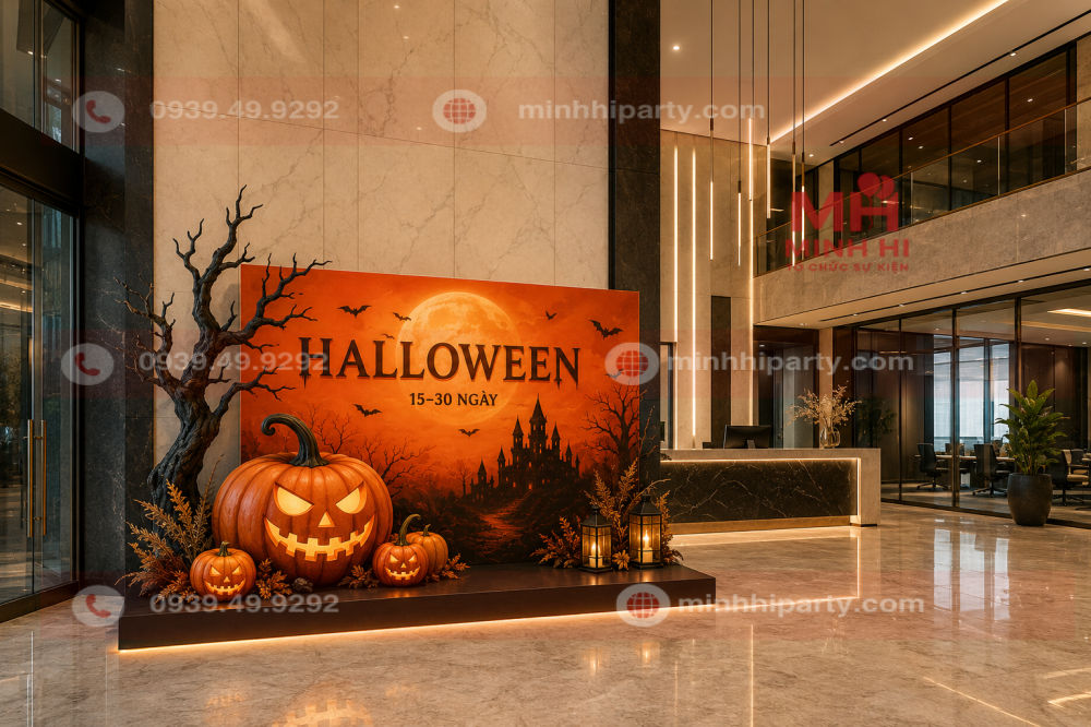 Trang trí backdrop Halloween 2026 cho trung tâm thương mại