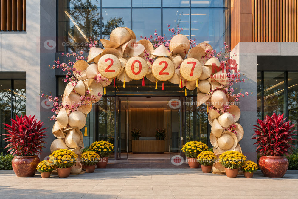trang tri cong chao tet 2027 cho cong ty thiet ke than thien voi moi truong Trang trí cổng chào tết 2027 cho công ty thiết kế thân thiện với môi trường