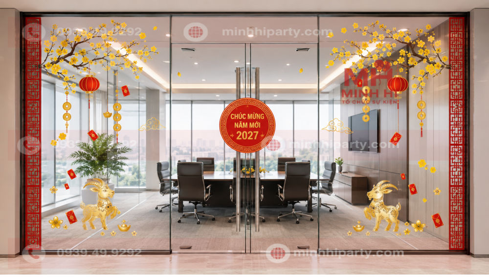 Trang trí phòng hợp đón tết 2027 của kính decal