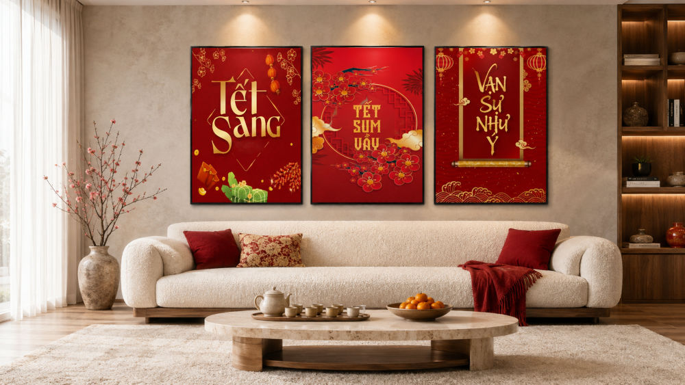 trang tri tet 2027 voi tranh cho phong khach Trang trí tết 2027 với bộ tranh cho phòng khách
