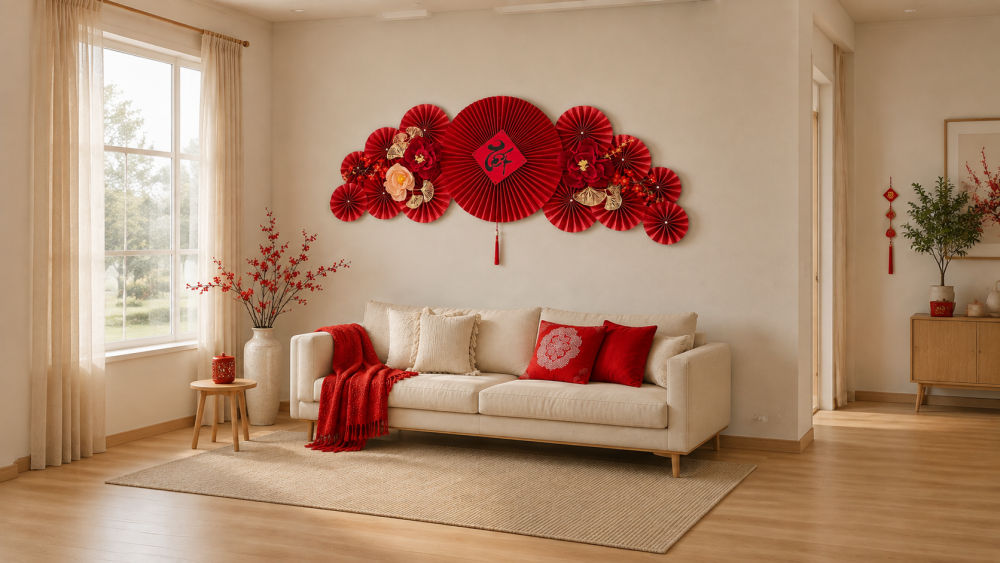 trang tri tet cho khu vuc sofa va ban tiep khach Trang trí tết cho khu vực sofa và bàn tiếp khách