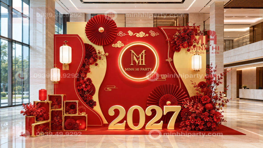 Trang trí tết Đinh Mùi 2027 thiết kế làm nổi bật thương hiệu của công ty