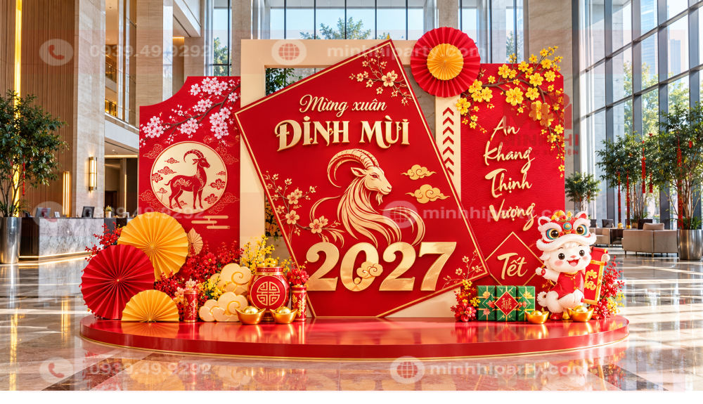 decor 2027 cho sanh van phong cong ty thiet ke hien dai toi gian Decor tết 2027 cho sảnh văn phòng công ty thiết kế hiện đại tối giản