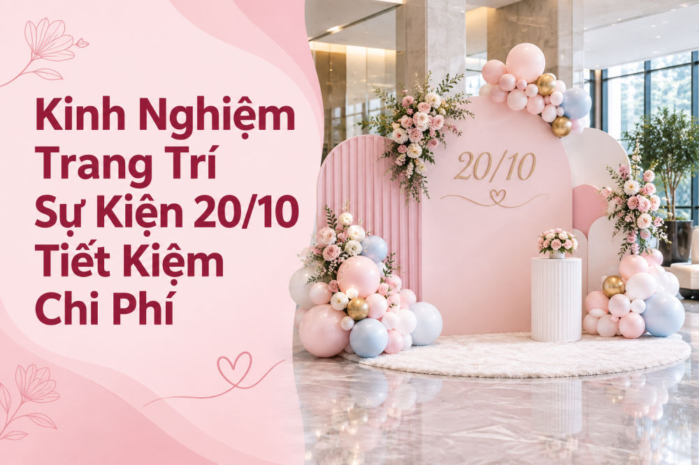 Kinh nghiệm trang trí sự kiện 20/10 tiết kiệm chi phí với backdrop check-in pastel