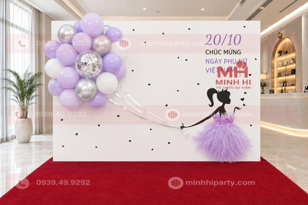 Backdrop check-in 20/10 khổ lớn màu tím lavender