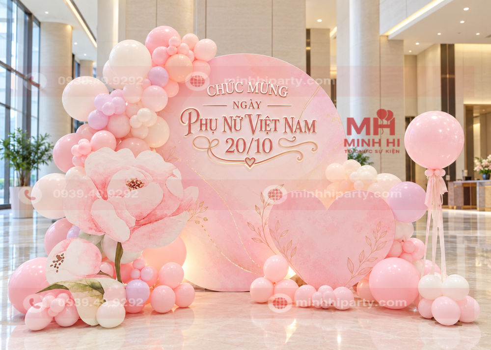Mẫu backdrop 20/10 hồng pastel trẻ trung