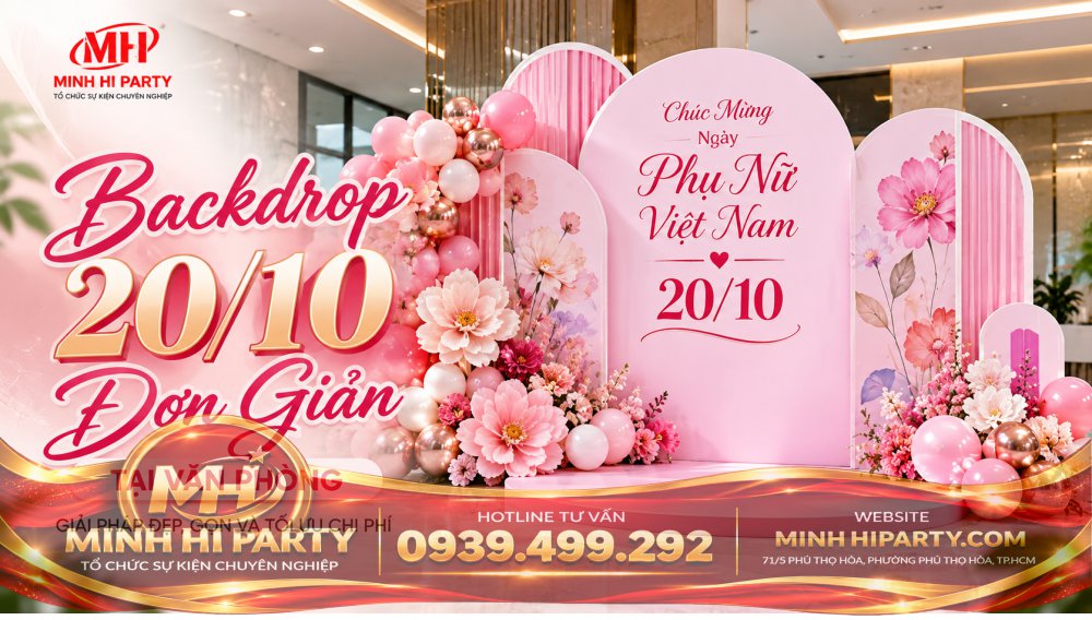 Backdrop 20/10 đơn giản tại văn phòng - mẫu mới nhất 2026