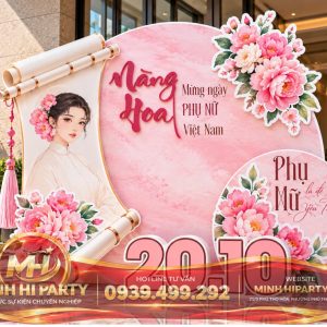 Mẫu bacdrop trang trí 20/10 bo cong hiện đại nổi bật 2026