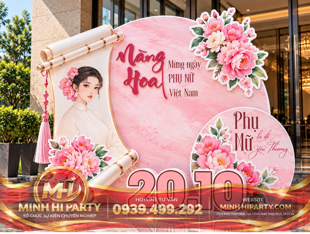 Mẫu bacdrop trang trí 20/10 bo cong hiện đại nổi bật 2026