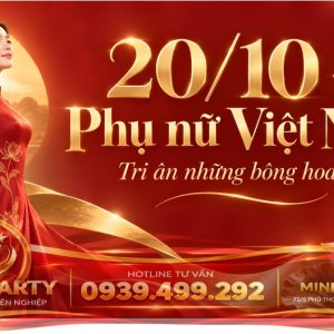 Mẫu trang trí backdrop 20-10 tone đỏ sang trọng