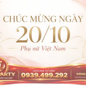 Mẫu backdrop 20-10 hồng trắng tối giản