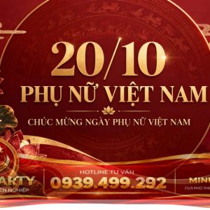 Thiết kế backdrop 20/10 theo tone đỏ đô