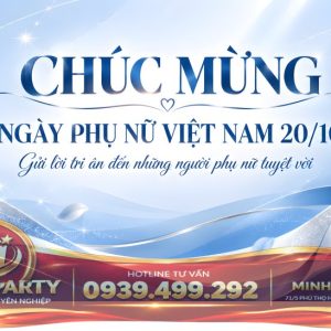 Mẫu backdrop 20/10 trắng xanh thanh lịch